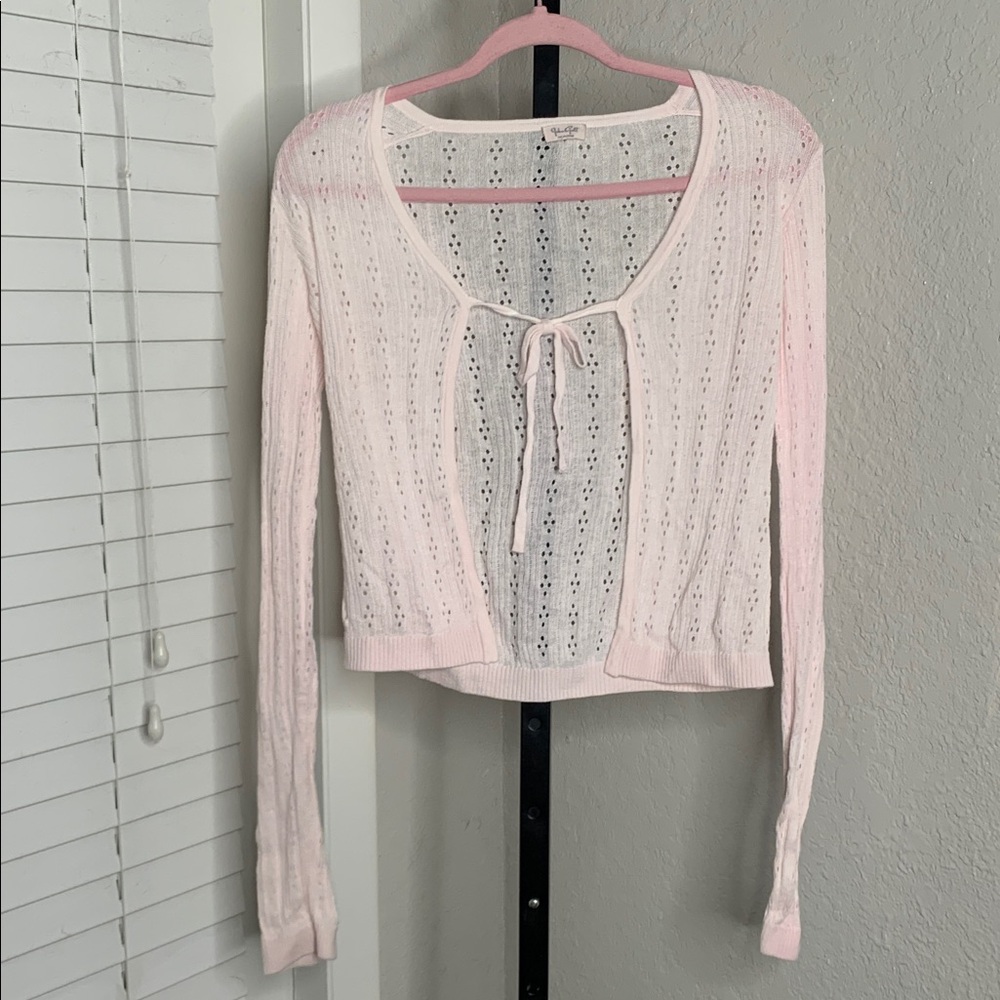 Brandy melville john galt one tie knit long sleeve cardigan pink small - Picture 6 of 6